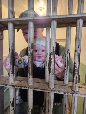 Jason Swan with baby Max at Alcatraz Island